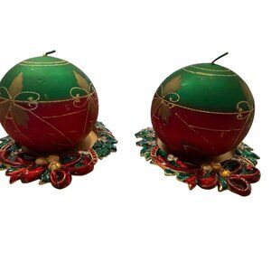 VTG pair Kennedy Center Round Christmas Candle Set Tray Mantel Table Italy read